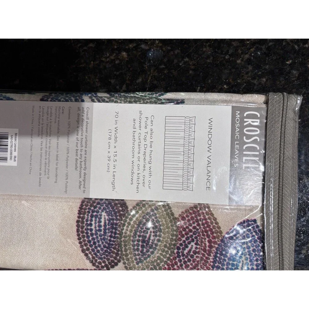 Croscill Window Valance Mosaic Leaves 70” X 15.5”